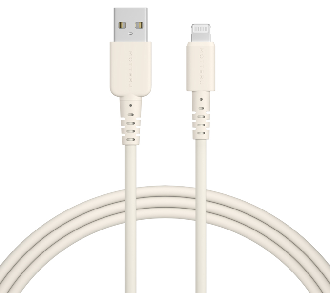 MOTTERU USB-A to Lightningシリコンケーブル 200cm 2年保証 アーモンドミルク