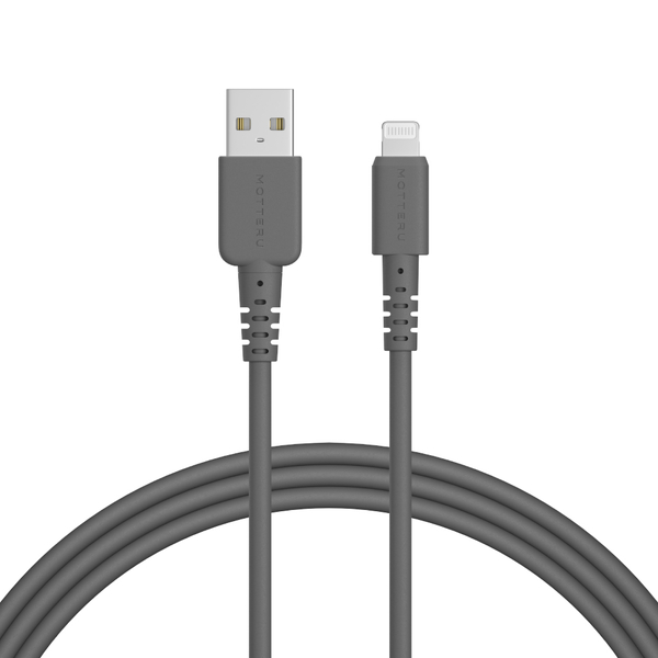 MOTTERU USB Type-A to Lightningシリコンケーブル 2m スモーキーブラック 2年保証
