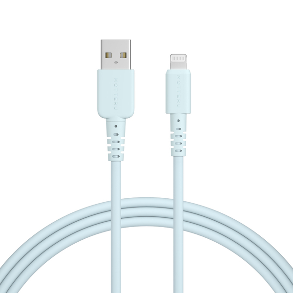 MOTTERU USB Type-A to Lightningシリコンケーブル 2m パウダーブルー 2年保証
