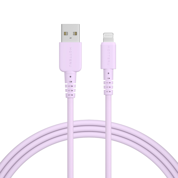 MOTTERU USB Type-A to Lightningシリコンケーブル 2m ペールアイリス 2年保証