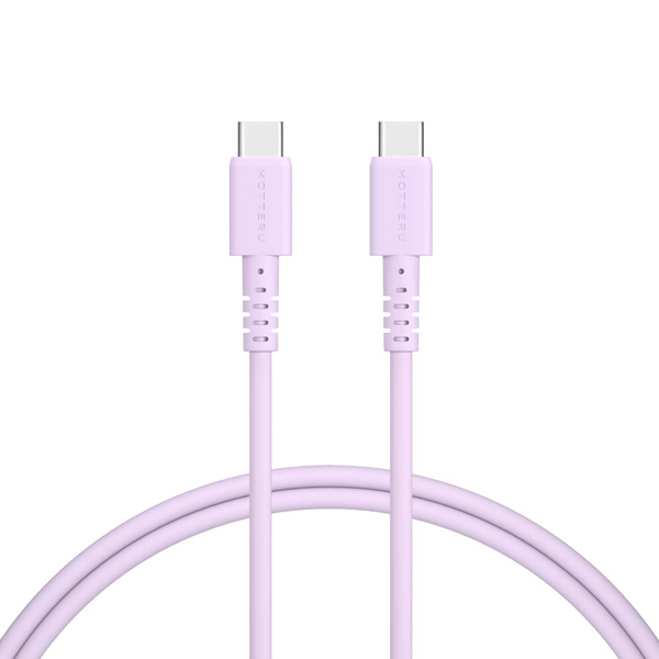 MOTTERU しなやかで絡まない シリコンケーブル 急速充電 データ転送対応 USB-C to USB-C 1m カラバリ全4色 2年保証 ペールアイリス