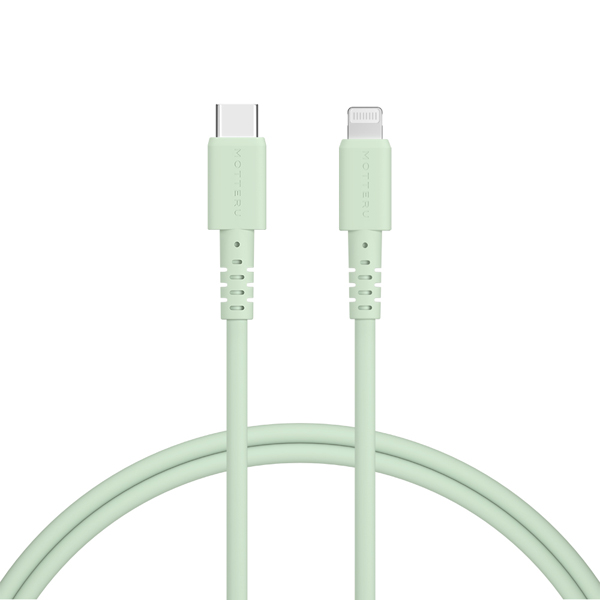 MOTTERU しなやかで絡まない シリコンケーブル 急速充電 データ転送対応 Apple MFi認証品 USB-C to Lightning 1m カラバリ全4色 2年保証 ピスタチオ