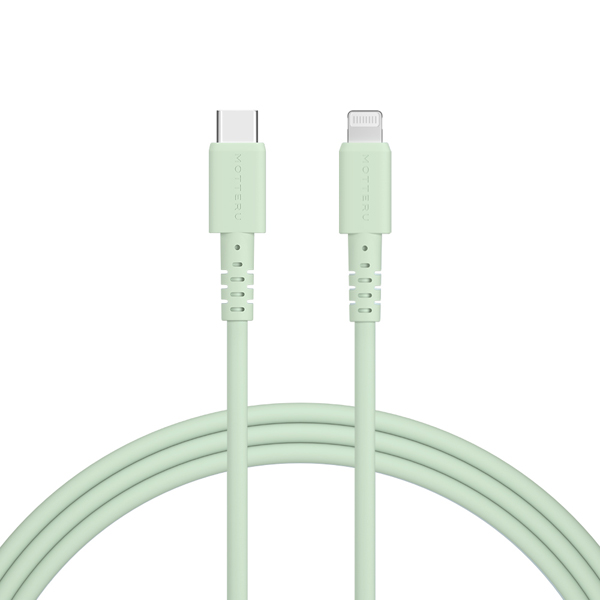 MOTTERU しなやかで絡まない シリコンケーブル 急速充電 データ転送対応 Apple MFi認証品 USB-C to Lightning 2m カラバリ全4色 2年保証 ピスタチオ