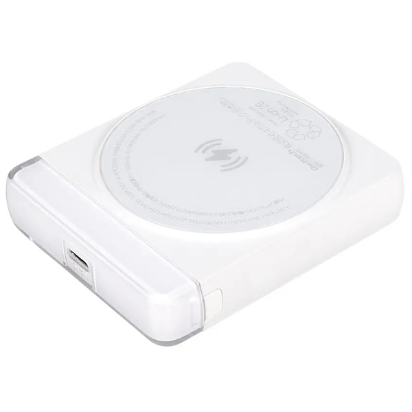 OEC 5000mAh PD20W出力対応 USB Type-C入出力 マグネット式ワイヤレス充電対応 モバイルバッテリー ホワイト 製品サイズ約64.5(W)×16.3(D)×75.3(H)mm