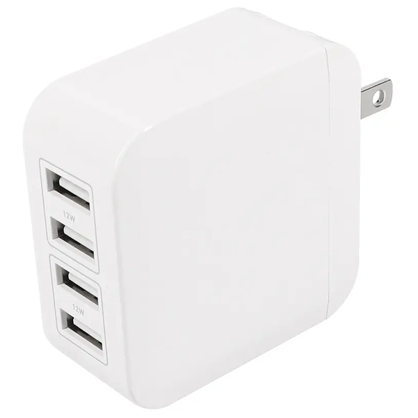 AC充電器/USB充電器/最大24W/最大4.8A/4ポート/コンパクト/Type-Aポート/PSE適合/スマートフォン、タブレットPC、モバイルバッテリー等/ホワイト