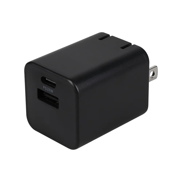 AC充電器/USB充電器/PD20W/2ポート/GaN採用/スマホ充電/PD対応iPad、iPhone、iPod、スマートフォン、タブレットPC、Wi-Fiルーター、加熱式たばこ等/ブラック