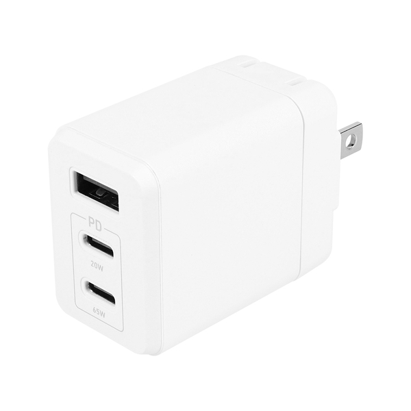 AC充電器/USB充電器/PD65W/窒化ガリウム/3ポート/Type-Cポート/Type-Aポート/ノートパソコン、タブレット、iPhone、iPod、モバイルバッテリー、スマートフォン/ホワイト