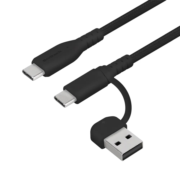 スマートフォン用USBケーブル/2in1/Type-C to Type-C+Type-A/PD60W/超タフ/データ転送/断線に強い/1.5m/ブラック