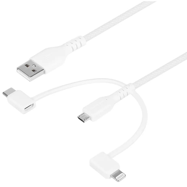 スマートフォン用USBケーブル/3in1/microUSB+Lightning+Type-C/MFi認証/超タフ/断線に強い/やわらか/1.5m/150cm/2.4A/ホワイト