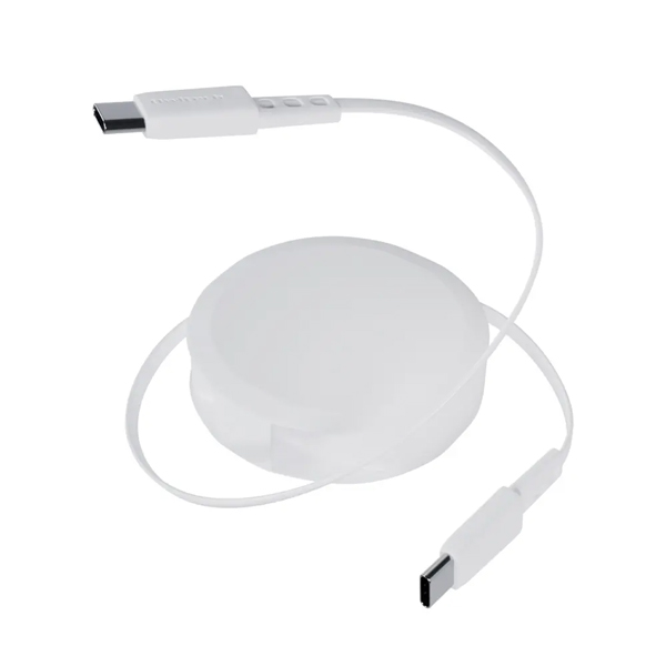 スマホ・タブレット用USBケーブル/片引き巻取り式ケーブル/Type-C to Type-C/USB(C-C)/Power Delivery対応/PD60W/温度センサー搭載/スタンド付き/1.2cm/120cm/ホワイト