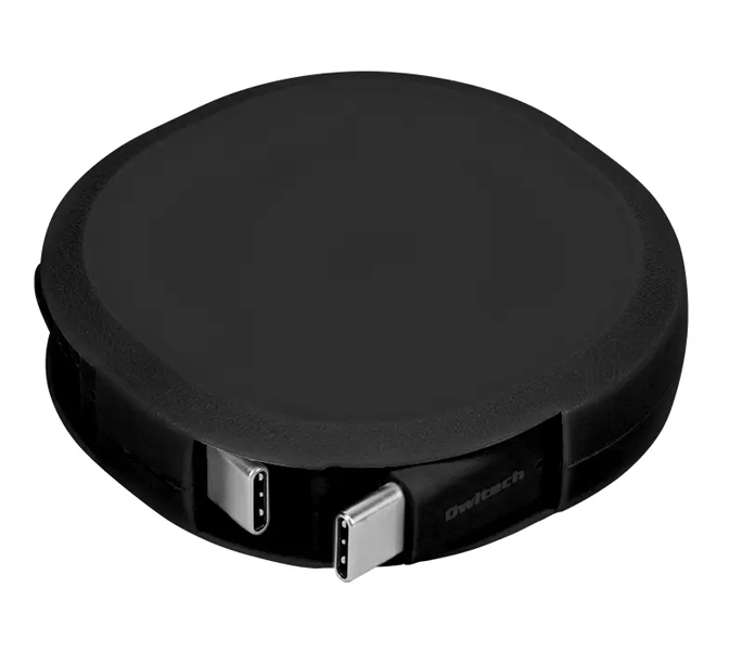 スマホ・タブレット用USBケーブル/片引き巻取り式ケーブル/Type-C to Type-C/USB(C-C)/Power Delivery対応/PD60W/温度センサー搭載/90cm/ブラック