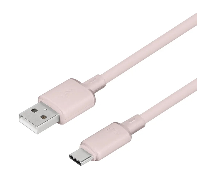 スマートフォン用USBケーブル/A-C/（Aオス-Cオス）/データ転送/シースルー素材/シリコンケーブル/急速充電/3A/1.2m/120cm/ローズピンク