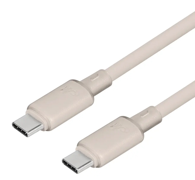 スマホ・タブレット用USBケーブル/USB（C-C）/Power Delivery対応/PD60W/シースルー素材/シリコンケーブル/急速充電/データ転送/1.2m/120cm/マッシュルームベージュ