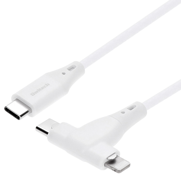 スマートフォン用USBケーブル/2in1/Lightning+Type-C/PD60W/MFi認証/超タフ/やわらか/断線に強い/1m/ホワイト