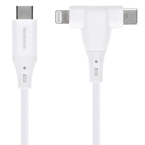 スマートフォン用USBケーブル/2in1/Lightning+Type-C/PD60W/MFi認証/超タフ/やわらか/断線に強い/1m/ホワイト