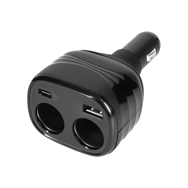 カーチャージャー/シガーソケット充電器/USB車載充電器/PD30W/Type-C×1/Type-A×1/ソケット×2/12V/24V/ダイレクト/ブラック