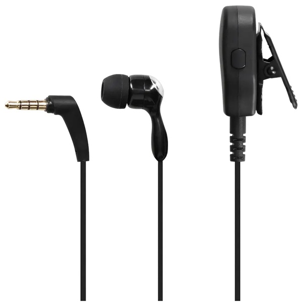 左右どちらの耳でも装着可能 クリップマイク付き L字プラグ 片耳用 有線イヤホンマイク ブラック
