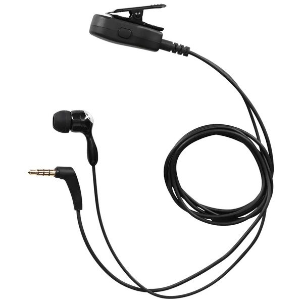 左右どちらの耳でも装着可能 クリップマイク付き L字プラグ 片耳用 有線イヤホンマイク ブラック