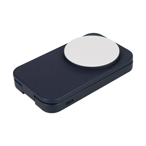 モバイルバッテリー/5000mAh/マグネット式/ワイヤレス充電/スタンド/iPhone、スマートフォン、ポータブルゲーム機、Bluetoothスピーカー各種対応/PD対応/防災/ネイビー