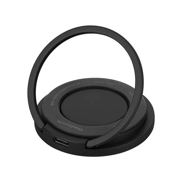 Qi規格対応ワイヤレス充電器/マグネット/急速充電/5W/7.5W/10W/15W/スタンド/バンカーリング/ブラック