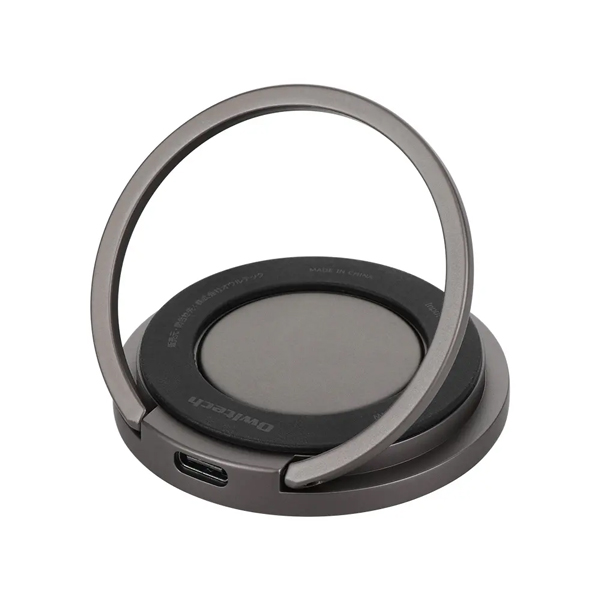 Qi規格対応ワイヤレス充電器/マグネット/急速充電/5W/7.5W/10W/15W/スタンド/バンカーリング/ガンメタル
