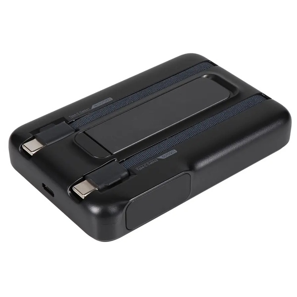 あんしんモニター付 準固体ワイヤレスモバイルバッテリー 10000mAh USB Type-Cケーブル一体型タイプ ブラック