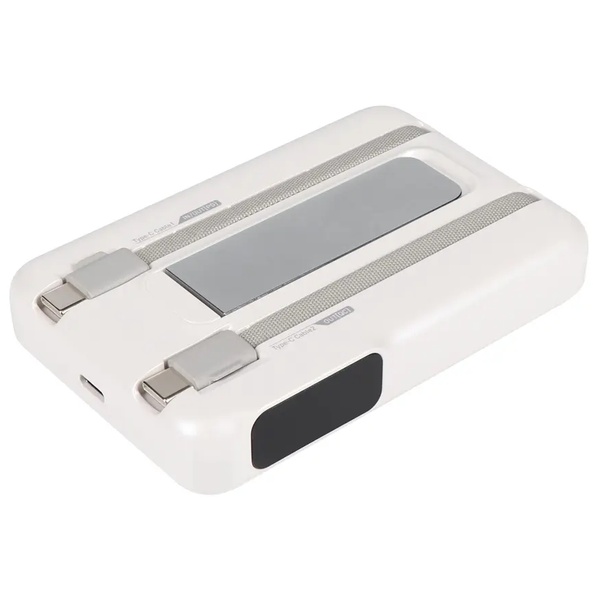 あんしんモニター付 準固体ワイヤレスモバイルバッテリー 10000mAh USB Type-Cケーブル一体型タイプ ホワイト