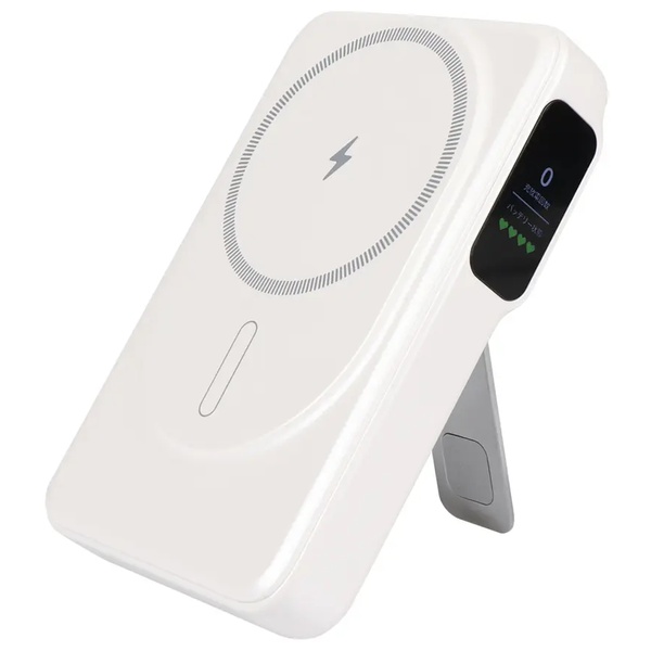 あんしんモニター付 準固体ワイヤレスモバイルバッテリー 10000mAh USB Type-Cケーブル一体型タイプ ホワイト