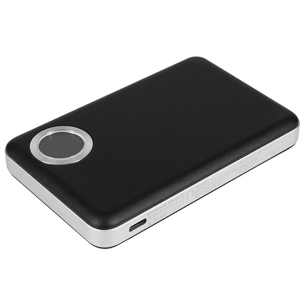 あんしんモニター付 準固体ワイヤレスモバイルバッテリー 10000mAh レザータイプ ブラック