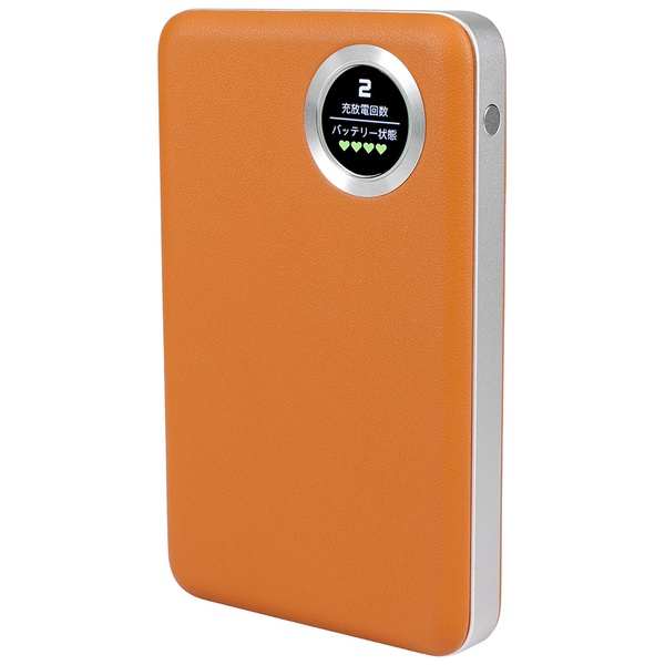 あんしんモニター付 準固体ワイヤレスモバイルバッテリー 10000mAh レザータイプ キャラメルブラウン
