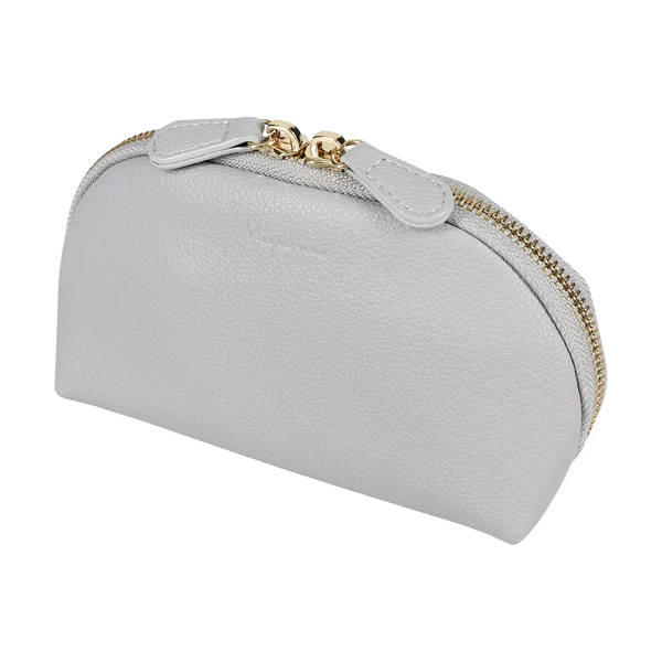 アクセサリーポーチ/ガジェットポーチ/コスメポーチ/シュリンクレザー/Mignonne/ダブルファスナー/ダルブルー