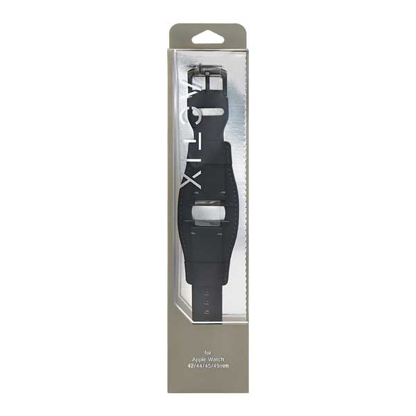 Apple Watch用バンド/アップルウォッチバンド/42mm/44mm/45mm/49mm/パイロットレザーバンド/ステンレスバックル/ブラック