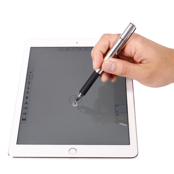スマートフォン・タブレット用タッチペン/TPSE02シリーズ/2way/導電繊維型/ディスク型/クリップ付きキャップ/シルバー