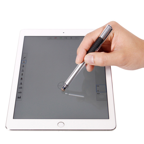 スマートフォン・タブレット用タッチペン/TPSE02シリーズ/2way/導電繊維型/ディスク型/クリップ付きキャップ/シルバー