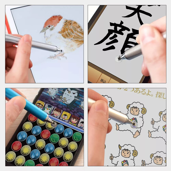 スマートフォン・タブレット用タッチペン/静電式タッチペン/クリアなディスク型のペン先/クリップ付きキャップ/ブラック