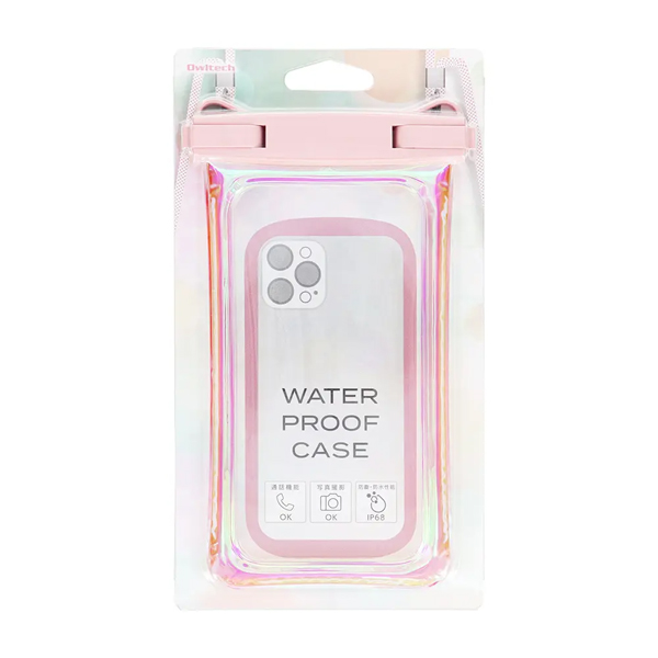 防水ケース/6.7インチまで対応/オーロラカラー/IP68/ストラップ付/ピンク