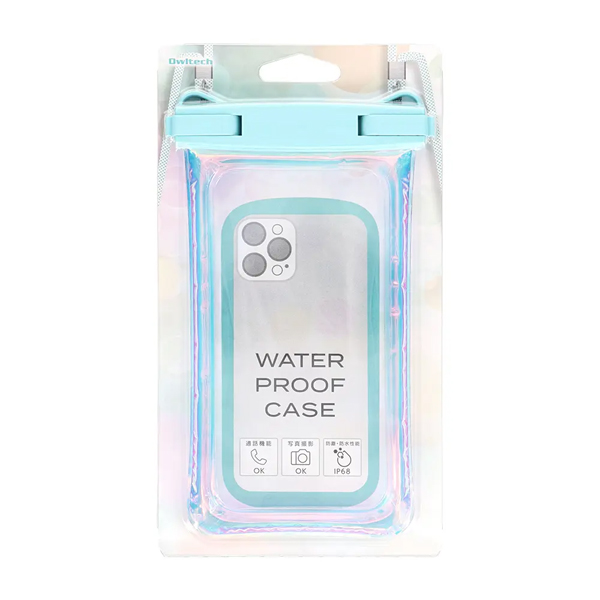 防水ケース/6.7インチまで対応/オーロラカラー/IP68/ストラップ付/ブルー