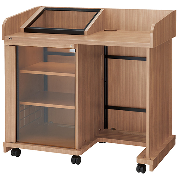 AVキャビネット/レクチャー卓/EIA16U/コンソール天板/足入れタイプ/60φキャスター/ウッド/ガラス扉