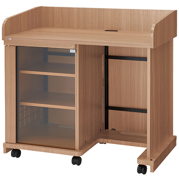 AVキャビネット/レクチャー卓/EIA16U/スタンダード天板/足入れタイプ/60φキャスター/ウッド/ガラス扉