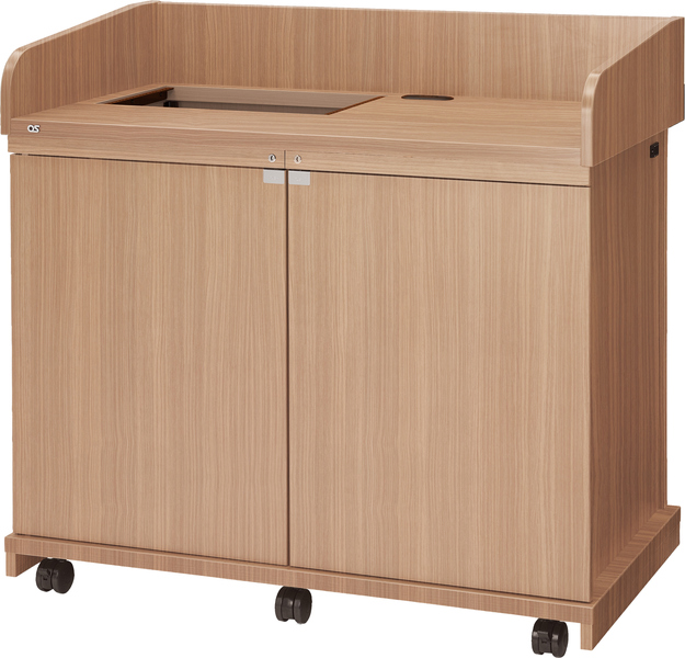 AVキャビネット/レクチャー卓/EIA32U/開口天板/60φキャスター/ウッド/木扉