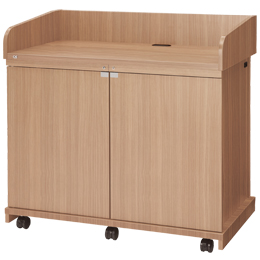 AVキャビネット/レクチャー卓/EIA32U/スタンダード天板/60φキャスター/ウッド/木扉