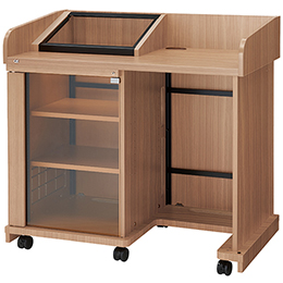 AVキャビネット完成品/レクチャー卓/EIA16U/コンソール天板/足入れタイプ/60φキャスター/ウッド/ガラス扉