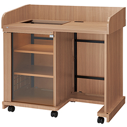 AVキャビネット完成品/レクチャー卓/EIA16U/開口天板/足入れタイプ/60φキャスター/ウッド/ガラス扉