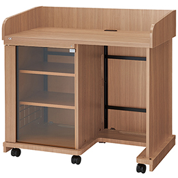 AVキャビネット完成品/レクチャー卓/EIA16U/スタンダード天板/足入れタイプ/60φキャスター/ウッド/ガラス扉