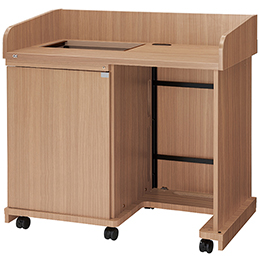 AVキャビネット完成品/レクチャー卓/EIA16U/開口天板/足入れタイプ/60φキャスター/ウッド/木扉