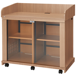 AVキャビネット完成品/レクチャー卓/EIA32U/スタンダード天板/60φキャスター/ウッド/ガラス扉