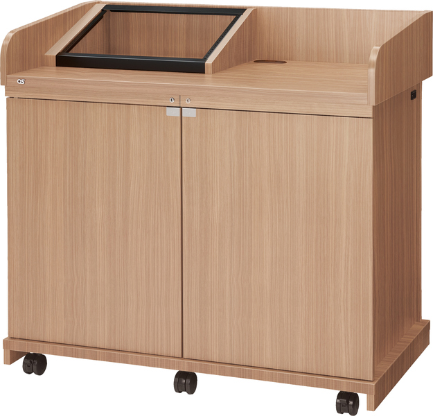 AVキャビネット完成品/レクチャー卓/EIA32U/コンソール天板/60φキャスター/ウッド/木扉