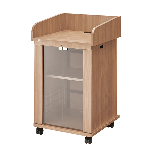 AVキャビネット/演台タイプ/EIA16U/スタンダード天板/足入れなし/60φキャスター/ウッド/ガラス扉