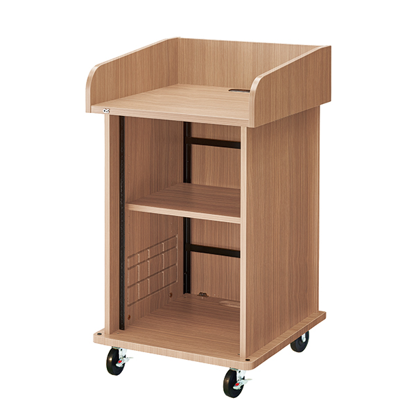 AVキャビネット/演台タイプ/EIA16U/スタンダード天板/足入れなし/100φキャスター/ウッド/扉なし