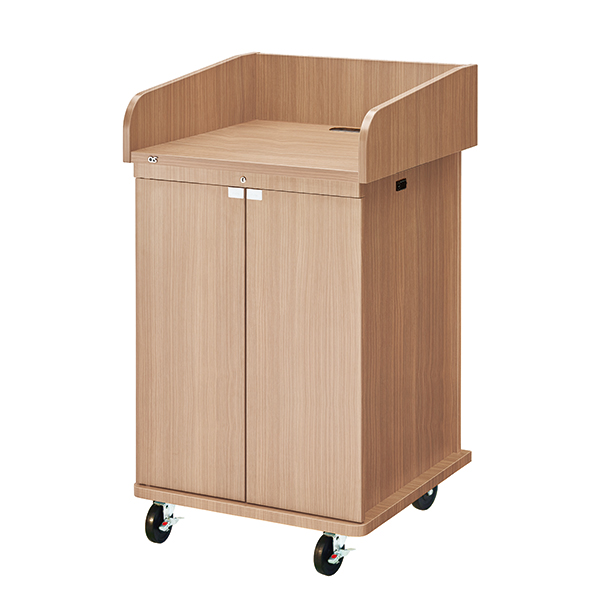 AVキャビネット/演台タイプ/EIA16U/スタンダード天板/足入れなし/100φキャスター/ウッド/木扉